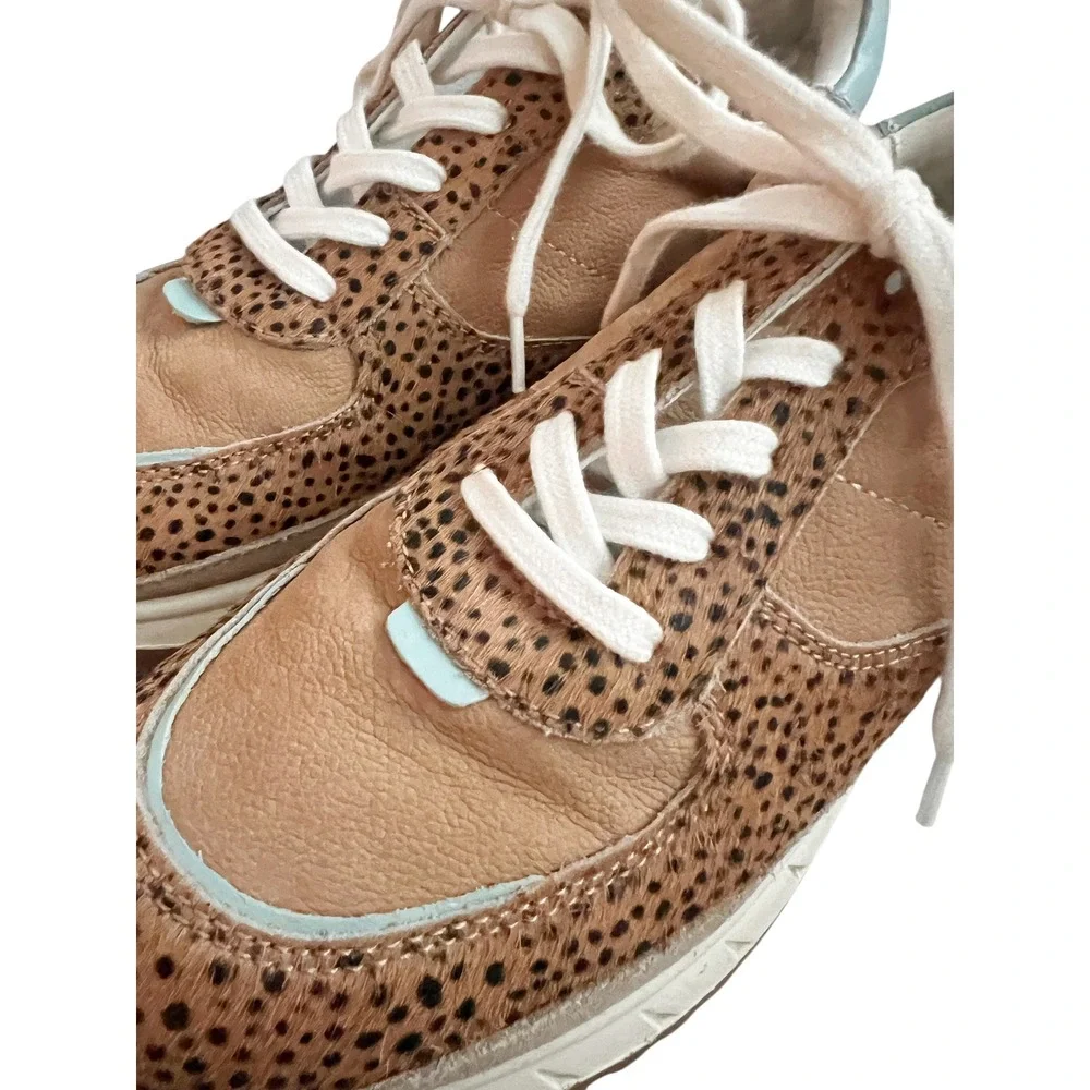 Madewell MWL Court Sneakers Cheetah Calf Hair Leather Tan Blue NA848 Womens 8.5